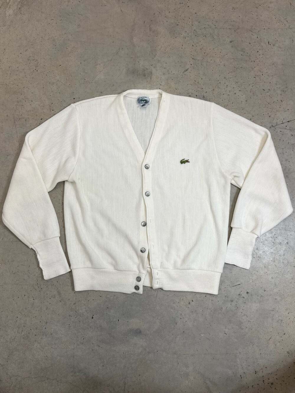 VINTAGE IZOD Lacoste Sweater Mens Large Beige Orlon Acrylic Cardigan Cream USA